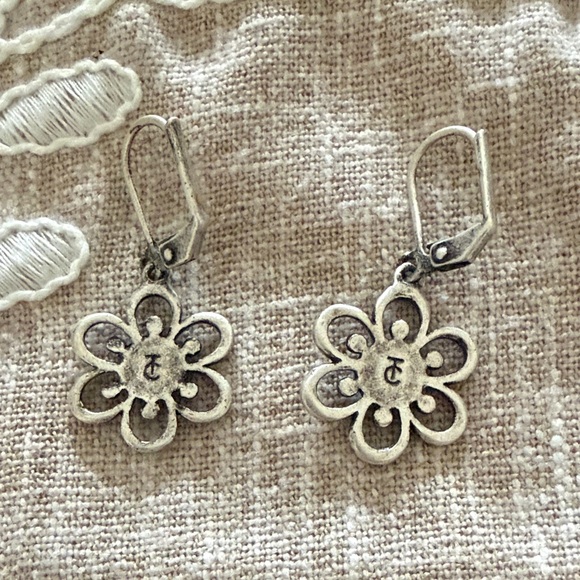 Touchstone Crystal Silver-Tone Flower Earrings with Aqua Crystals - Picture 3 of 5